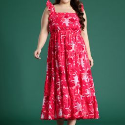 DressBerry Curve Plus Size Print Flutter Sleeve Georgette Maxi Dress-picture-10