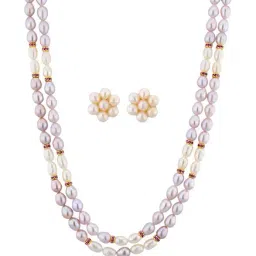 Sri Jagdamba Pearls Golden Necklace & Earring Set-image-67