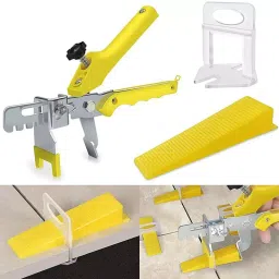 FLAMINGO ENTERPRISE 100 Pcs Reusable Wedges with 300 Pcs Tile Leveling & 1 Plier Line Level 5 cm Length Non-Magnetic Yellow-0