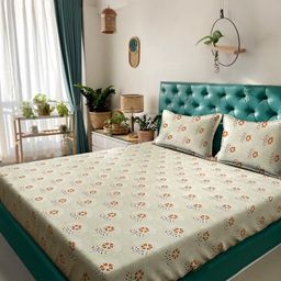 Klotthe Yellow & Orange Floral Printed 400 TC Cotton King Bedsheet Set 2.50 m x 2.25 m-image-29