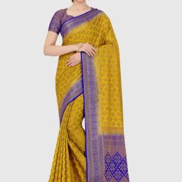 Mimosa Mustard Woven Patola Saree With Blouse-image-92