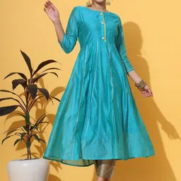 KALINI Women Empire Chanderi Cotton Kurta with Trousers-image-83