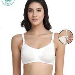 Inner Sense Organic Cotton Antimicrobial Soft Nursing Bra With Removable Pads - White-image-59
