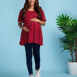 Bella Mama Ruffle Sleeves Maternity Top Dot Print - Red-picture-41