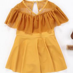 Kookie Kids Half Sleeves Frock Swimsuit Solid Colour - Yellow & Brown-image-87