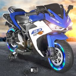 Battery Operated Ride On Bike With Music And Lights - Blue White-26