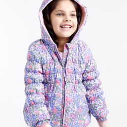 Babyhug Full Sleeves Woven Hoodie with Pockets Floral Print - Pink & Purple-image-50