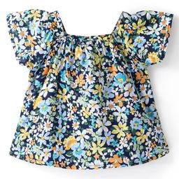 Babyhug 100% Rayon Half Sleeves Top Floral Printed with Back Bow Detailing - Blue-picture-25