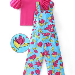 Ollington St. Floral Print Dungaree And Puff Sleeves Inner Tee - Blue & Pink-image-29