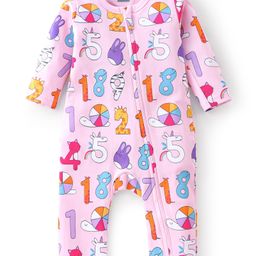 Babyhug 100% Cotton Knit Full Length Number Print Romper - Pink-image-29