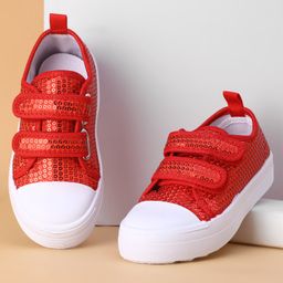 Cute Walk by Babyhug Casual Shoes with Velcro Closure and Sequin Detailing - Red-image-97