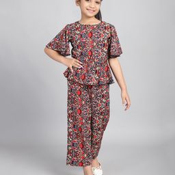 BaawRi Half Sleeves Floral Printed Top With Coordinating Pant - Red-image-30
