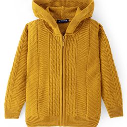 Pine Kids Full Sleeves Front OpenHood Sweater - Mustard-image-16