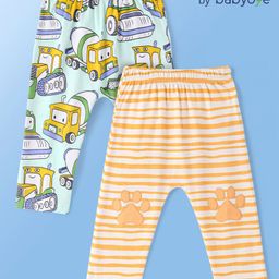 Babyoye 100% Cotton Knit With Eco Jiva Finish Diaper Leggings  with Striped & Truck Print Pack of 2 - Orange & Mint-image-65