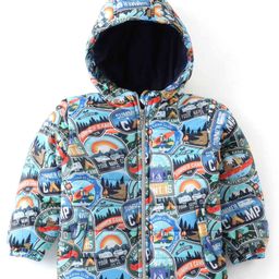 Babyhug Woven Full Sleeves Padded Hooded Jacket with Scenery Print - Multicolour-image-22