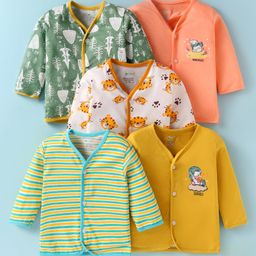 OHMS Single Jersey Knit Full Sleeves Vests With Unicorn & Animal Print Pack of 5 - Yellow Green & White-image-82