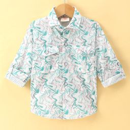 Rikidoos Full Sleeves Abstract Printed Shirt - Sea Green & White-image-9