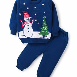 Babyhug Knitted Full Sleeves Pullover Sweater Set With Christmas Theme Design - Navy-image-72