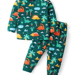 Babyhug Cotton KnitFull SleevesNight Suit with Dino Print - Dark Green-image-86