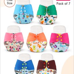 Babyhug Reusable Cloth Diaper with Contrast Flap and Insert Pack of 7 | Washable & Eco-friendly| Adjust to Suit Waist Size| Easy Snap Buttons| Soft & Skin Friendly| High Absorbency Inserts-2