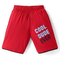 Taeko Single Jersey Knit Knee Length Shorts With Text Print - Red-image-17