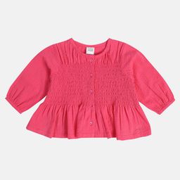 MINI KLUB Cotton Full Puffed Sleeves Solid Smocked Top - Magenta-image-17