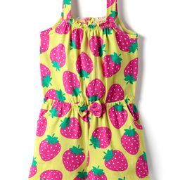 Babyhug Cotton Knit Sleeveless Strawberry Printed Jumpsuit with Bow Applique - Limegreen-image-66