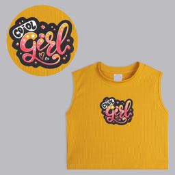 Bolly Lounge Cotton Sleeveless Flower Child Text Printed Crop Top - Yellow-image-19