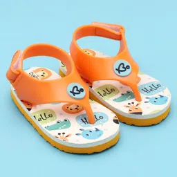 Babyoye Flip Flops with Velcro Closure & Animal Print - Orange & White-picture-45