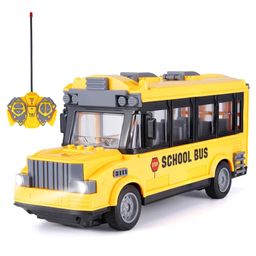Kids Mandi RC School Bus Toy, Remote Control Car Vehicles, Yellow Classic City Model Bus with LED Lights, Opening Doors, Electronic - Yellow-24