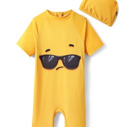 KIDLINGSS Half Sleeves Sunglasses Printed Legged Swimsuit With Cap Set - Yellow-image-21