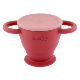 CUBKINS Snack Cup with Lid for Children | Collapsible | Suction Base | Soft & Smooth Flips | 100% Silicone, BPA Free, Food Grade, FDA Approved | Easy to Clean (Cherry)-16