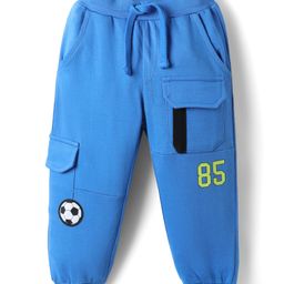 Babyhug Cotton Terry Knit Full Length Lounge Pants with Football Badge - Blue-picture-6