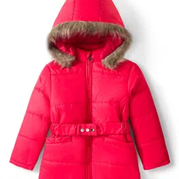 Pine Kids Woven Full Sleeves Solid Color Padded Jacket with Detachable Hood - Red-picture-29
