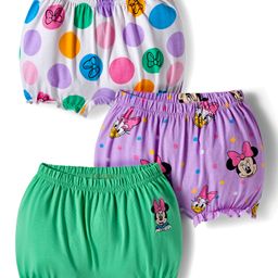 Babyhug Disney Single Jersey Knit Bloomers with Minnie & Friends Graphic Pack of 3 - Green Purple & White-picture-27