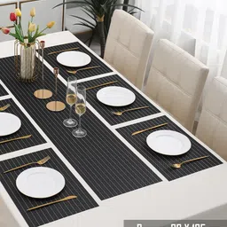 HOKIPO Black 7-Pieces Solid Rectangular Table Placemats & Table Runner image 3