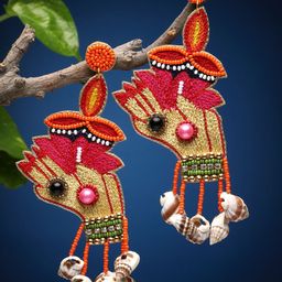 Moedbuille Artificial Beaded Contemporary Shaped Tasselled Drop Earrings-55