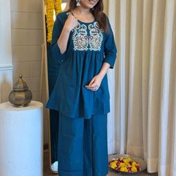 Aasira Embroidered Pure Cotton Round Neck Tunic With Trouser Co-Ords-7