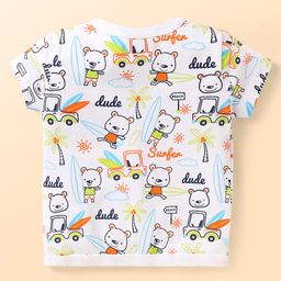 Babyhug Interlock Knit Front Open Half Sleeves Vests With Striped & Beach Theme Print Pack Of 3 - Orange White & Light Blue image 3