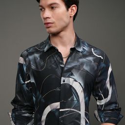 HIGHLANDER Men Slim Fit Cutaway Collar Abstract Printed Casual Shirt-picture-37