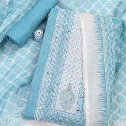 Meena Bazaar Geometric Woven Design Mirror Work Unstitched Dress Material-42