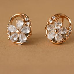Rukhmani Gold-Plated American Diamond Studded Floral Shaped Studs-image-88