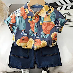 BAESD Kids Teddy Bear Printed Pure Cotton Shirt With Shorts-image-81