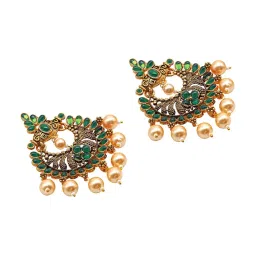 Teejh Hanseeka Dark Green Golden Dangler Earrings image 5