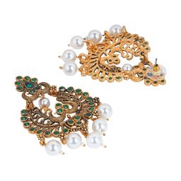 Teejh Siyaa Dark Green Golden Dangler Earrings image 5