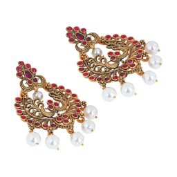 Teejh Siyaa Magenta Golden Dangler Earrings image 5