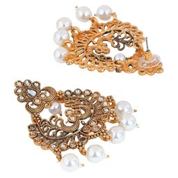 Teejh Siyaa White Golden Dangler Earrings image 5