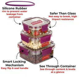 HAZEL Transparent Plastic Airtight Leak proof Microwave Safe Container - Set of 3 image 2