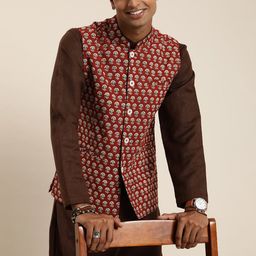 Taavi Men Pure Cotton Floral Printed Bagru Nehru Jacket-29