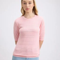 Pepe Jeans Light Pink Self Design Short Sleeve Flat Knit Top-picture-30
